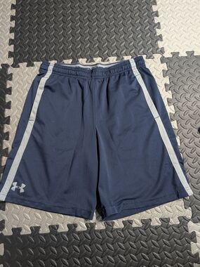 LG Navy Blue Athletic Shorts with Light Gray Side Stripes